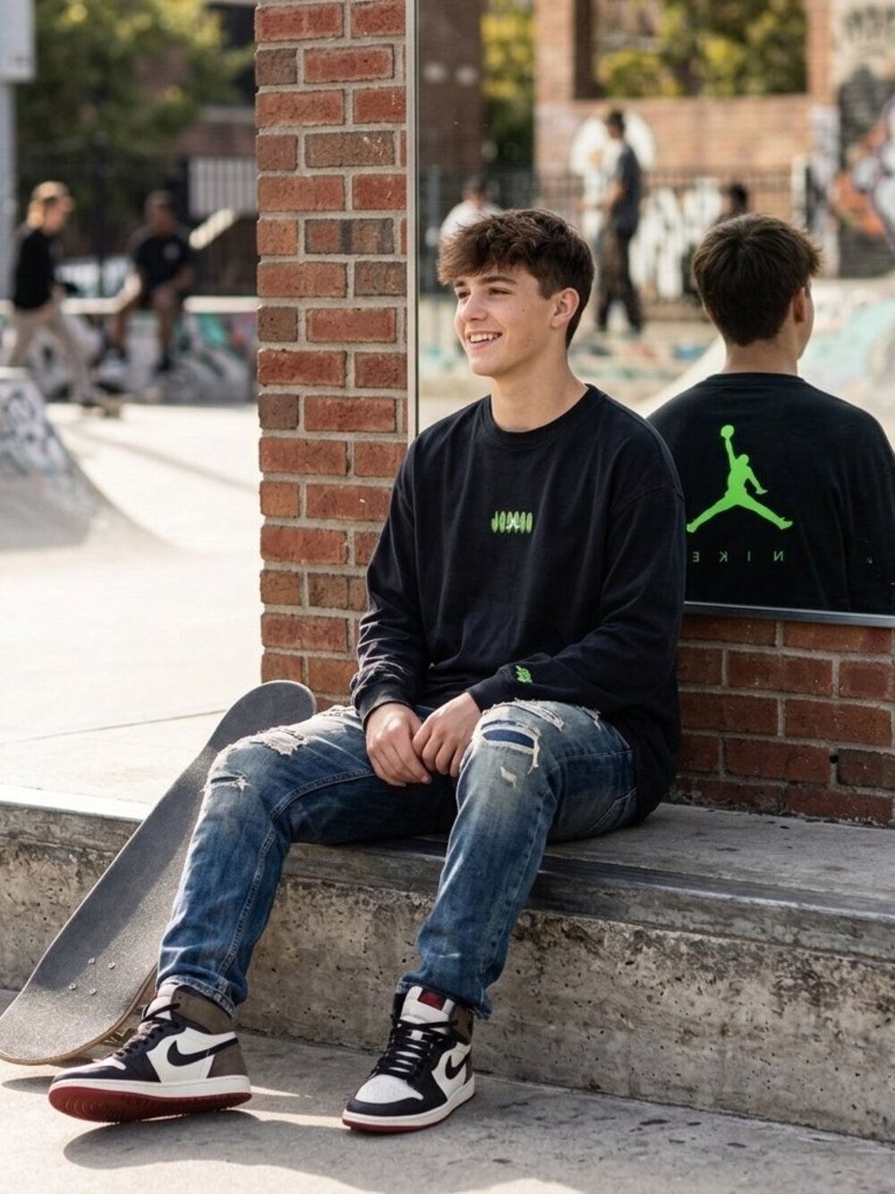 Jordan Flight MVP 85 Long Sleeve Shirt XXL Black Green Jumpman
